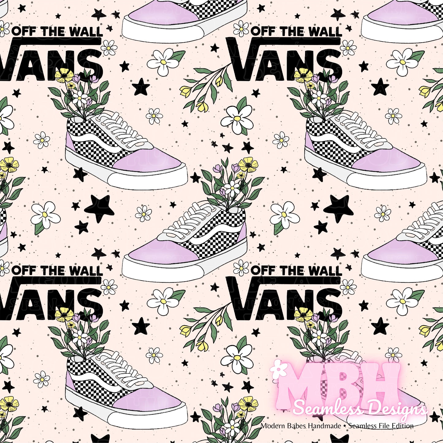 Starry Wildflower Skater Sneakers Seamless Pattern