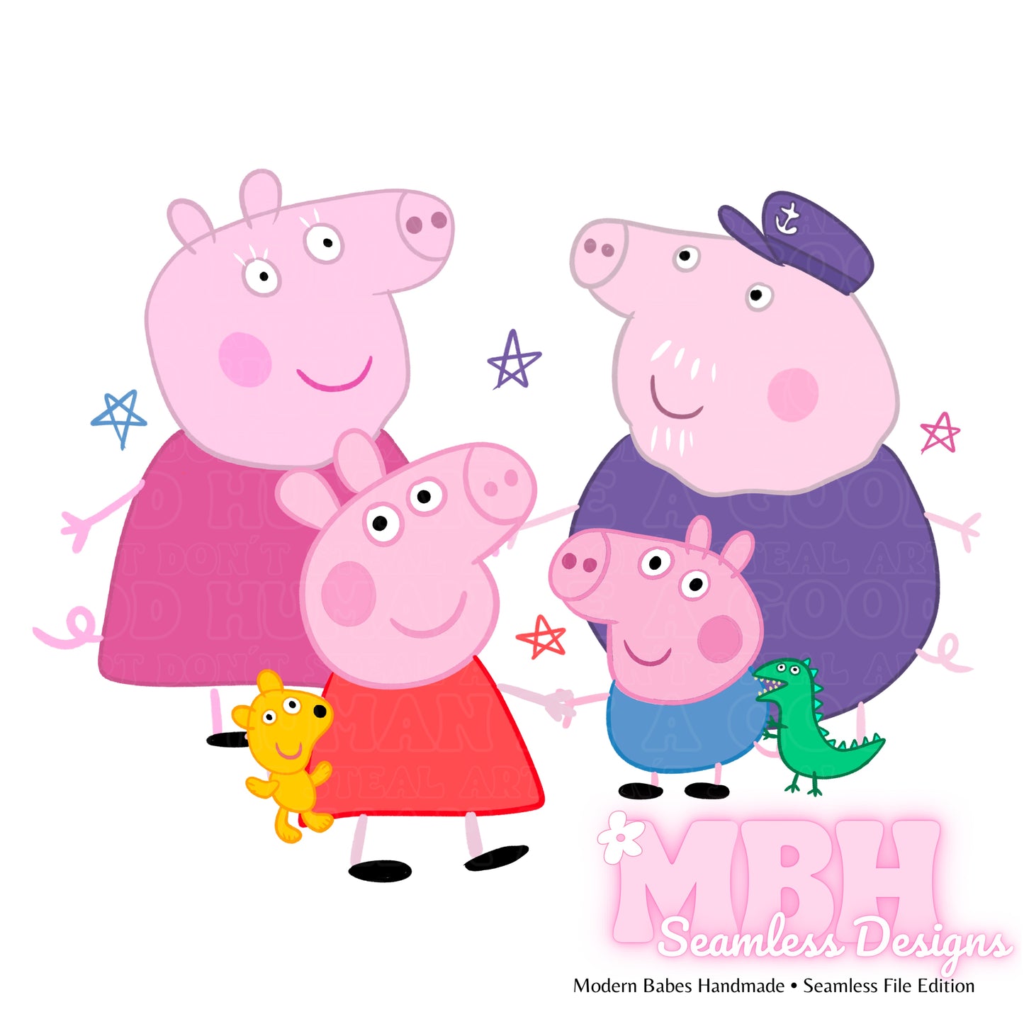 Starry Peppa & Family Seamless Pattern