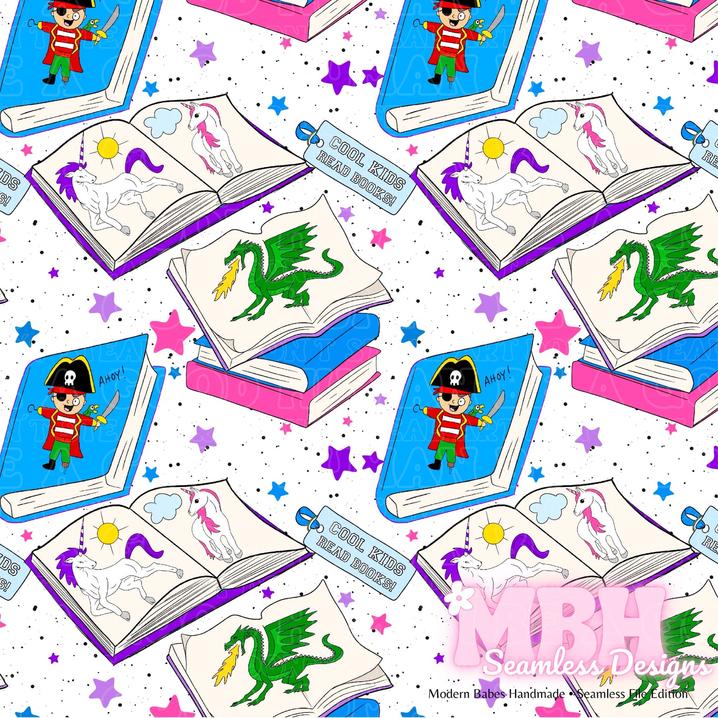 Starry Fantasy Books Seamless Pattern