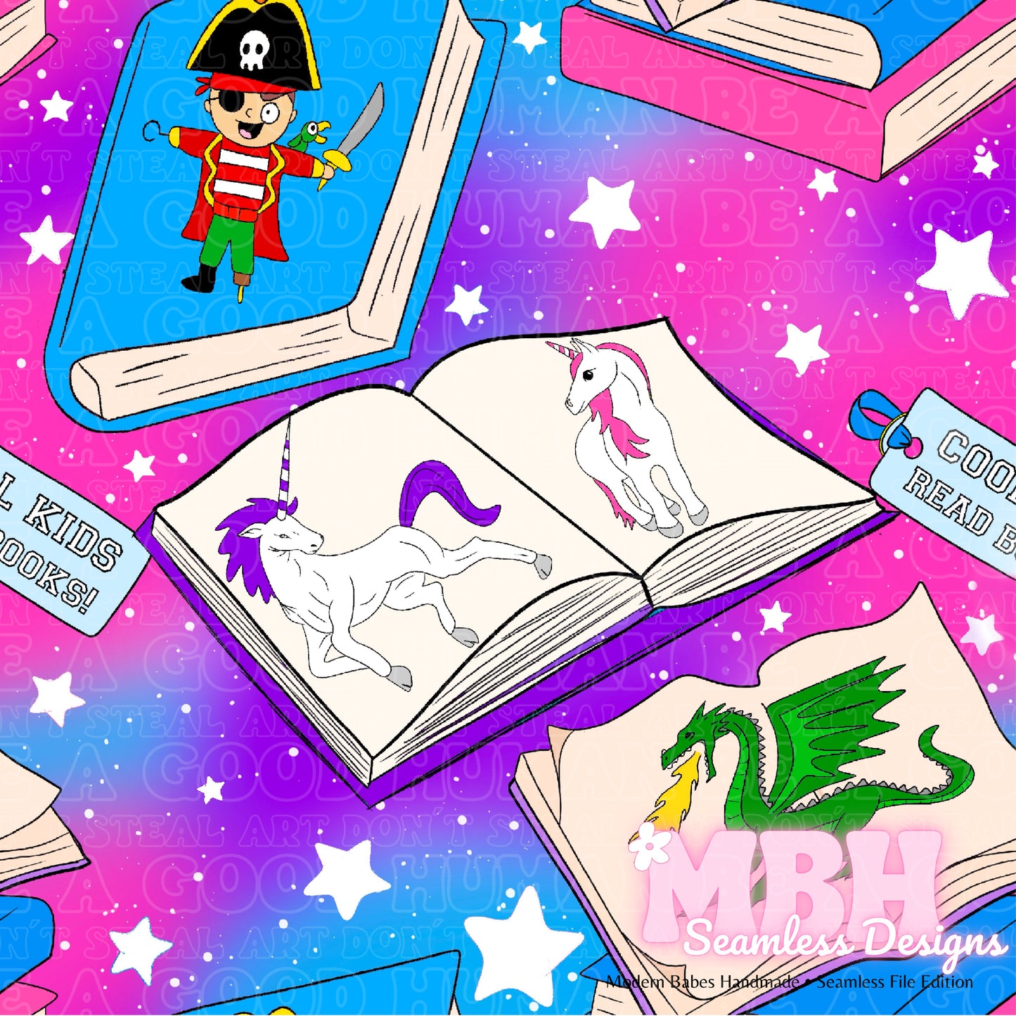 Starry Fantasy Books Seamless Pattern