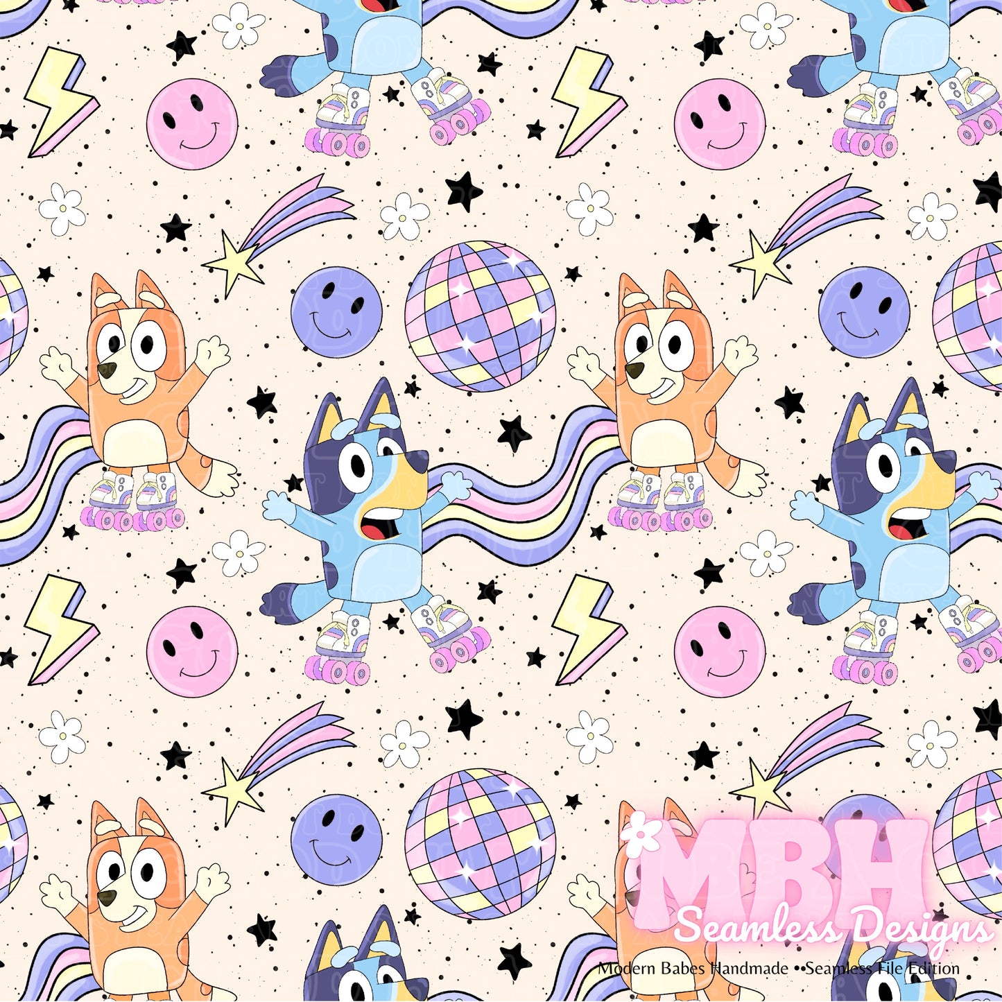 Roller Disco Heelers Seamless Pattern & PNG MULTIPLE COLORWAYS