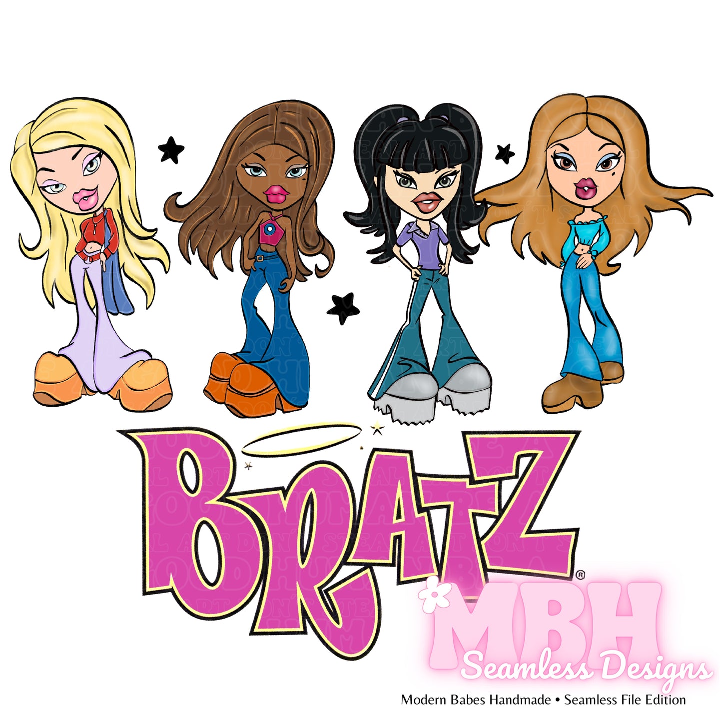 Brats Doll Names Seamless Pattern MULTIPLE COLORWAYSBratz