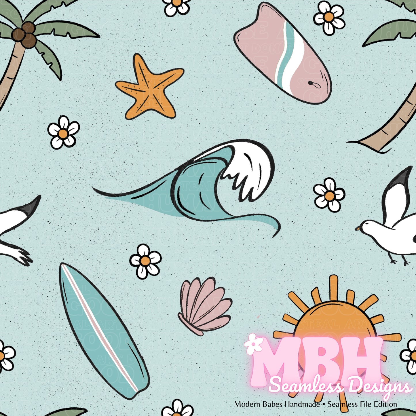 Girly Boho Surf Seamless Pattern MULTIPLE COLORWAYS