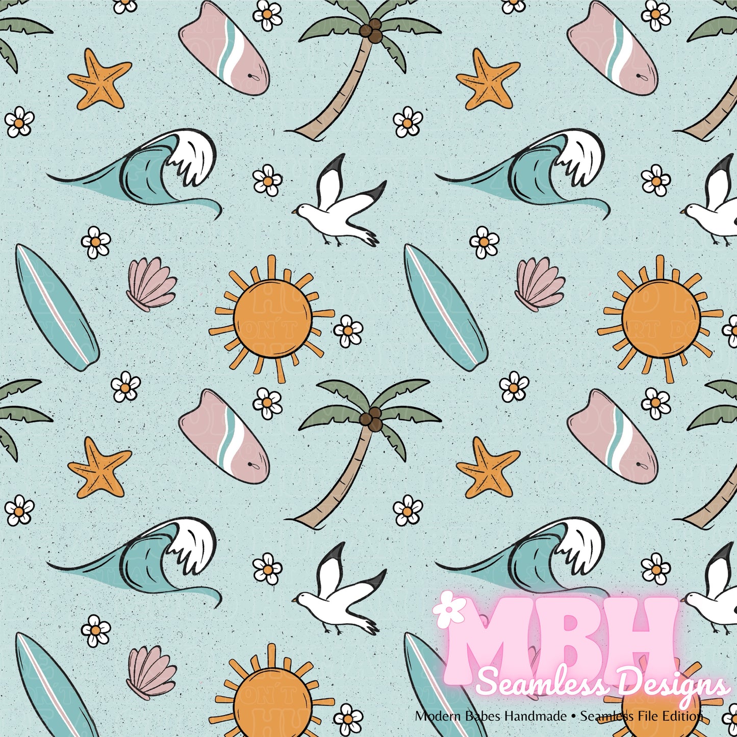 Girly Boho Surf Seamless Pattern MULTIPLE COLORWAYS