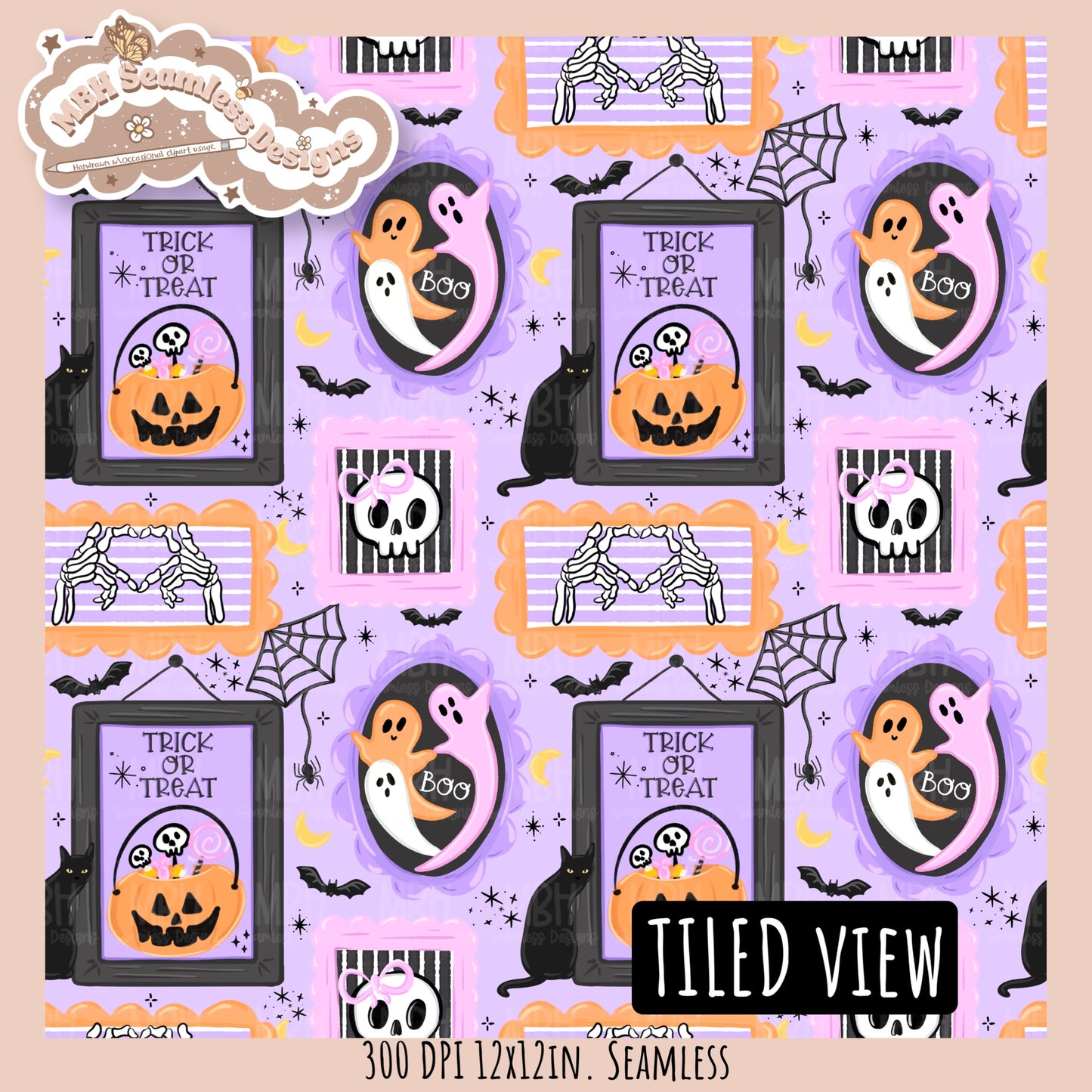 Spooky Frames Seamless Pattern // PNG // Assorted Colorway Options