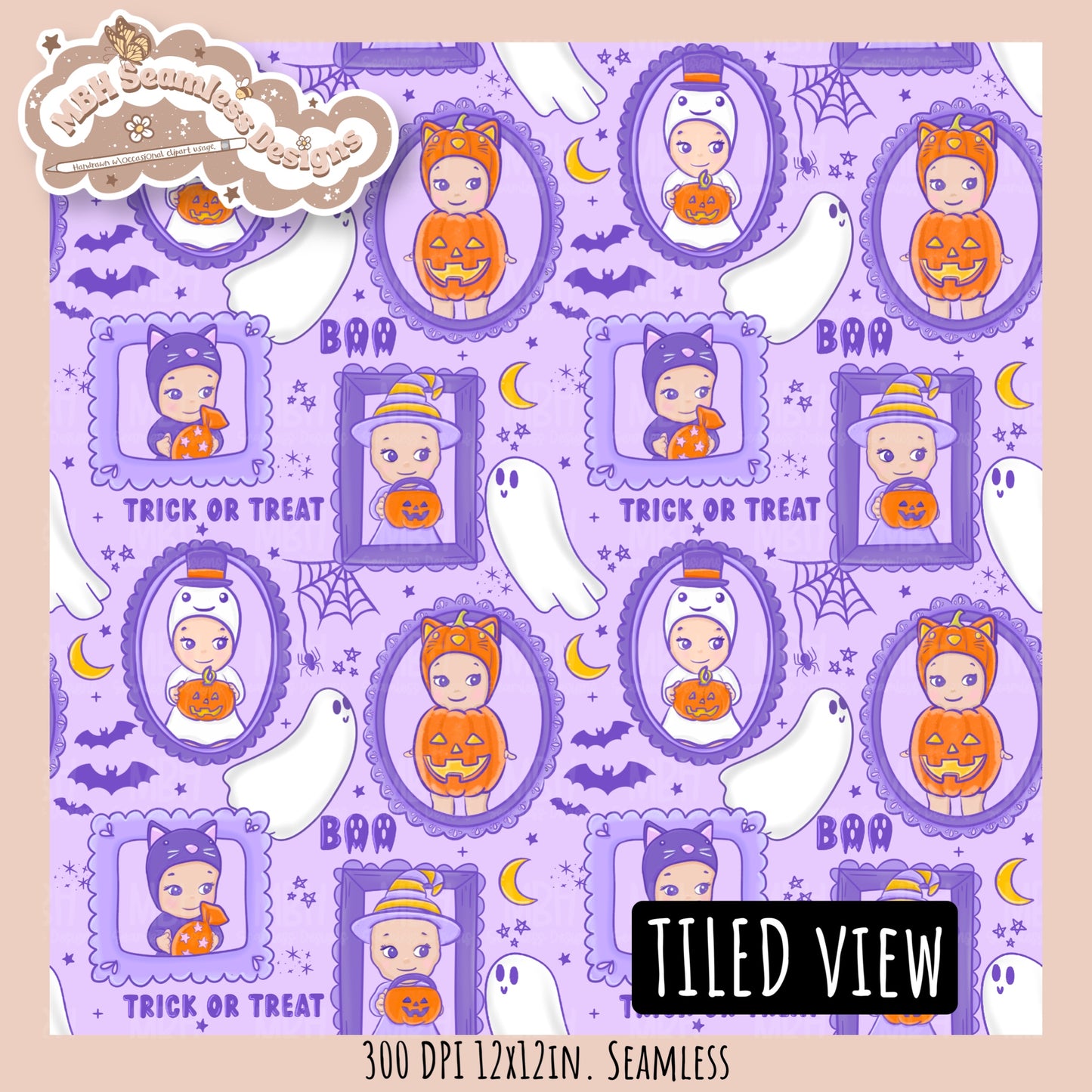 Sonny Angels Spooky Frames Seamless Pattern // PNG // Assorted Colorway Options