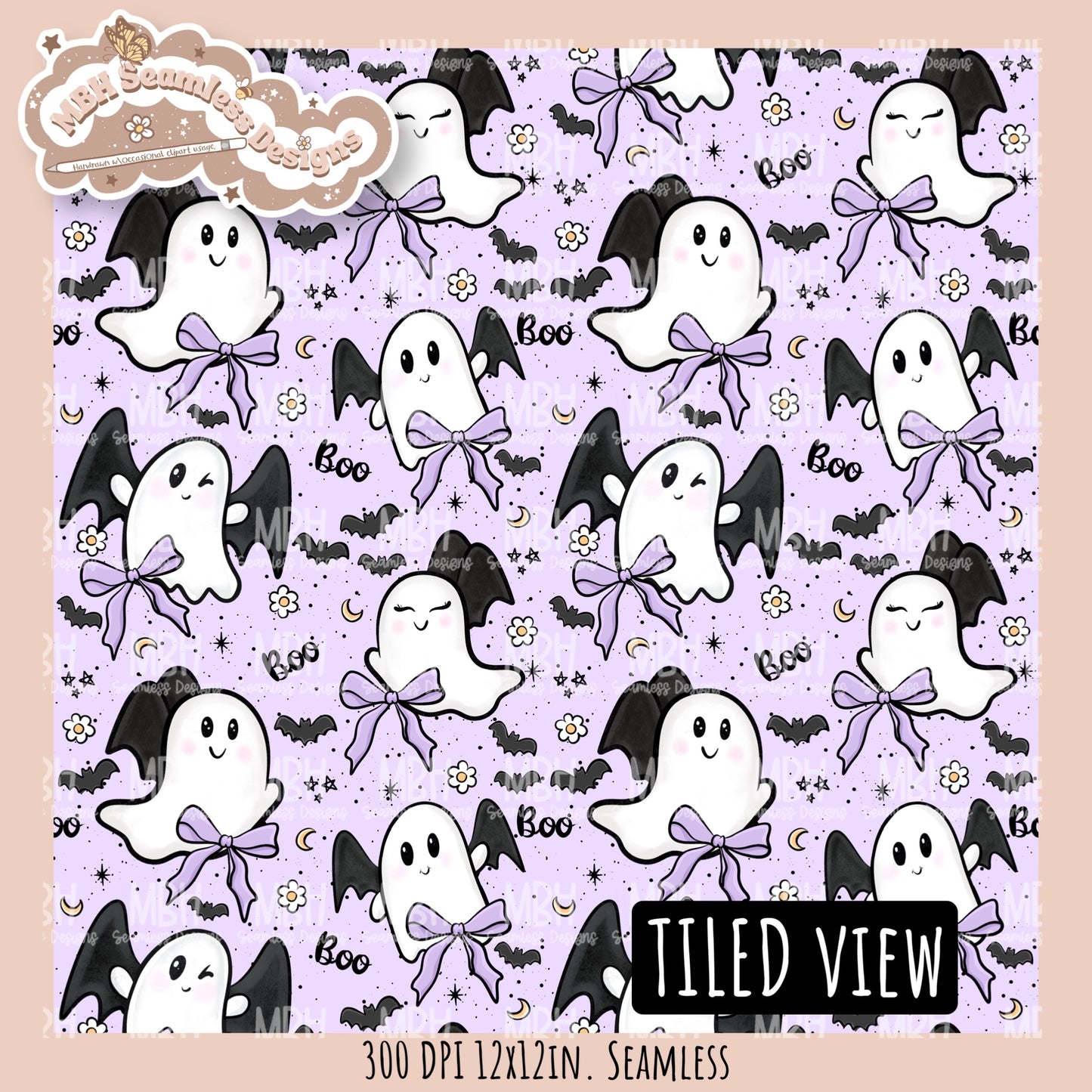 Coquette Ghost Bats Seamless Pattern // Assorted Colorway Options