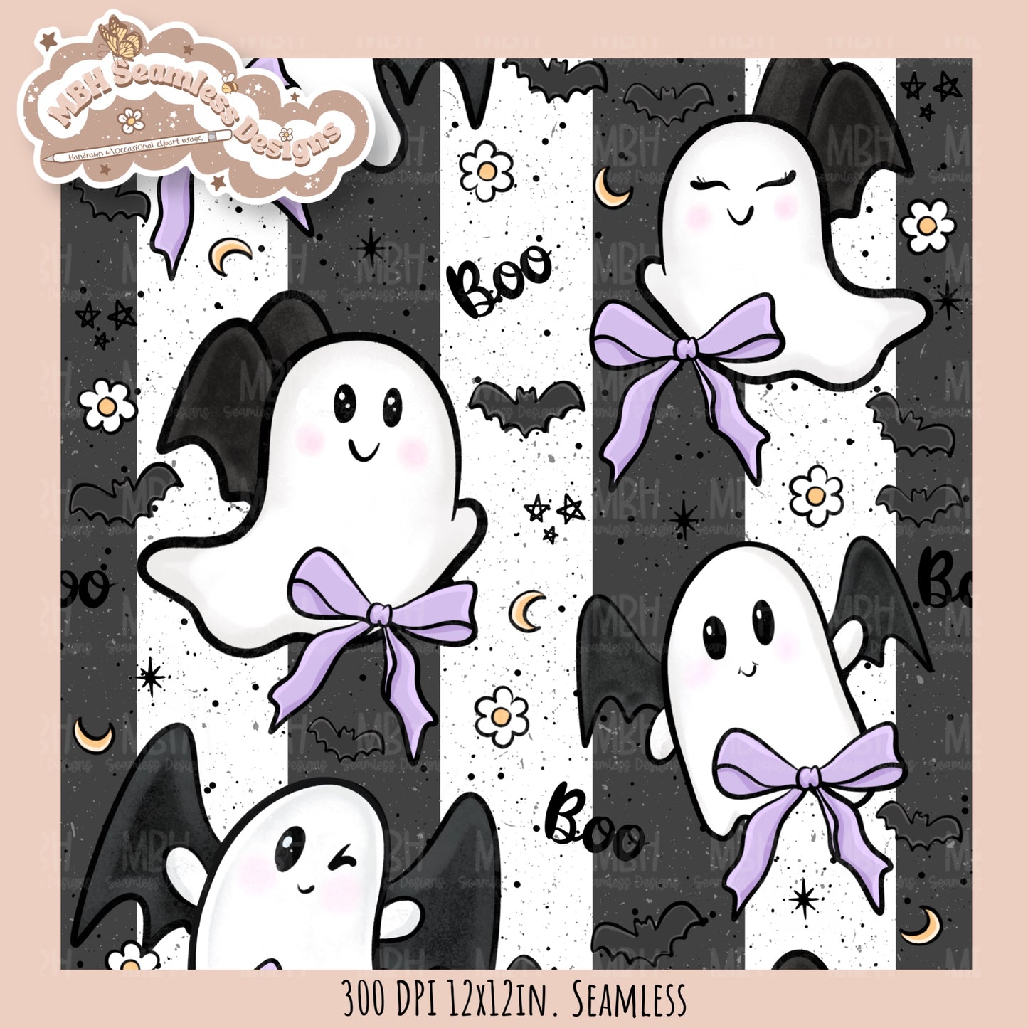 Coquette Ghost Bats Seamless Pattern // Assorted Colorway Options