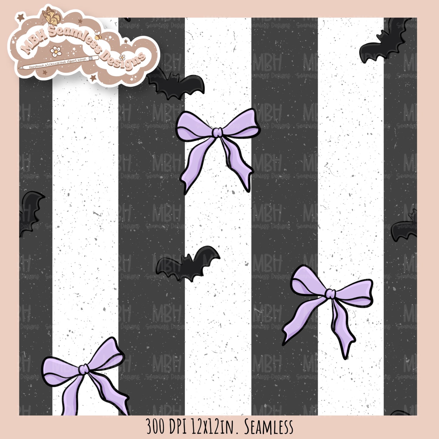 Coquette Ghost Bats Seamless Pattern // Assorted Colorway Options