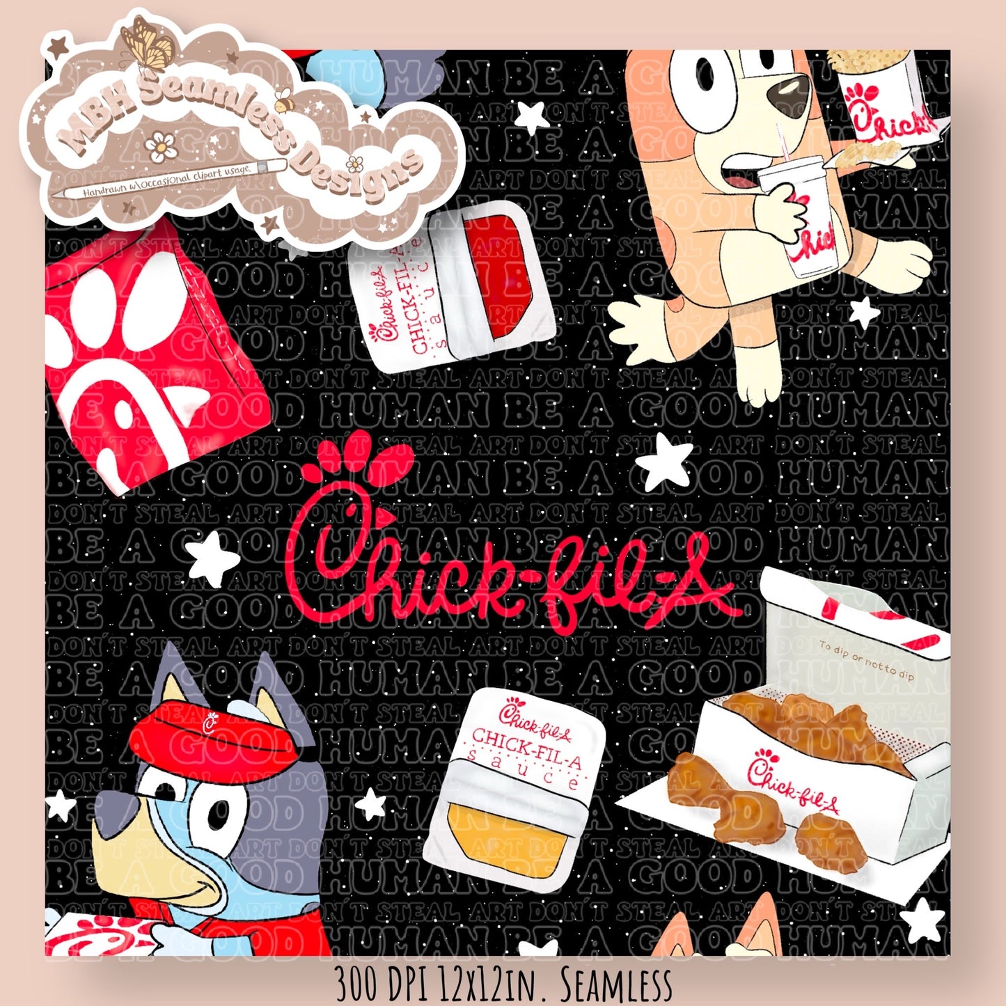 Black Heeler Chic Fil A Seamless Pattern