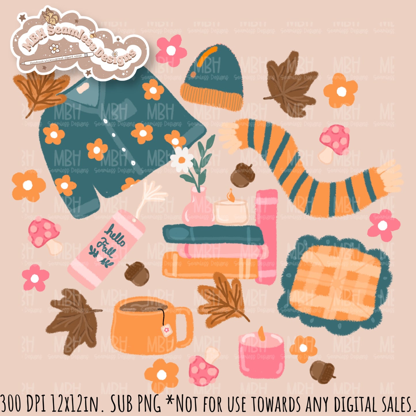 Cozy Fall Seamless Pattern•PNG•Multiple Colorways