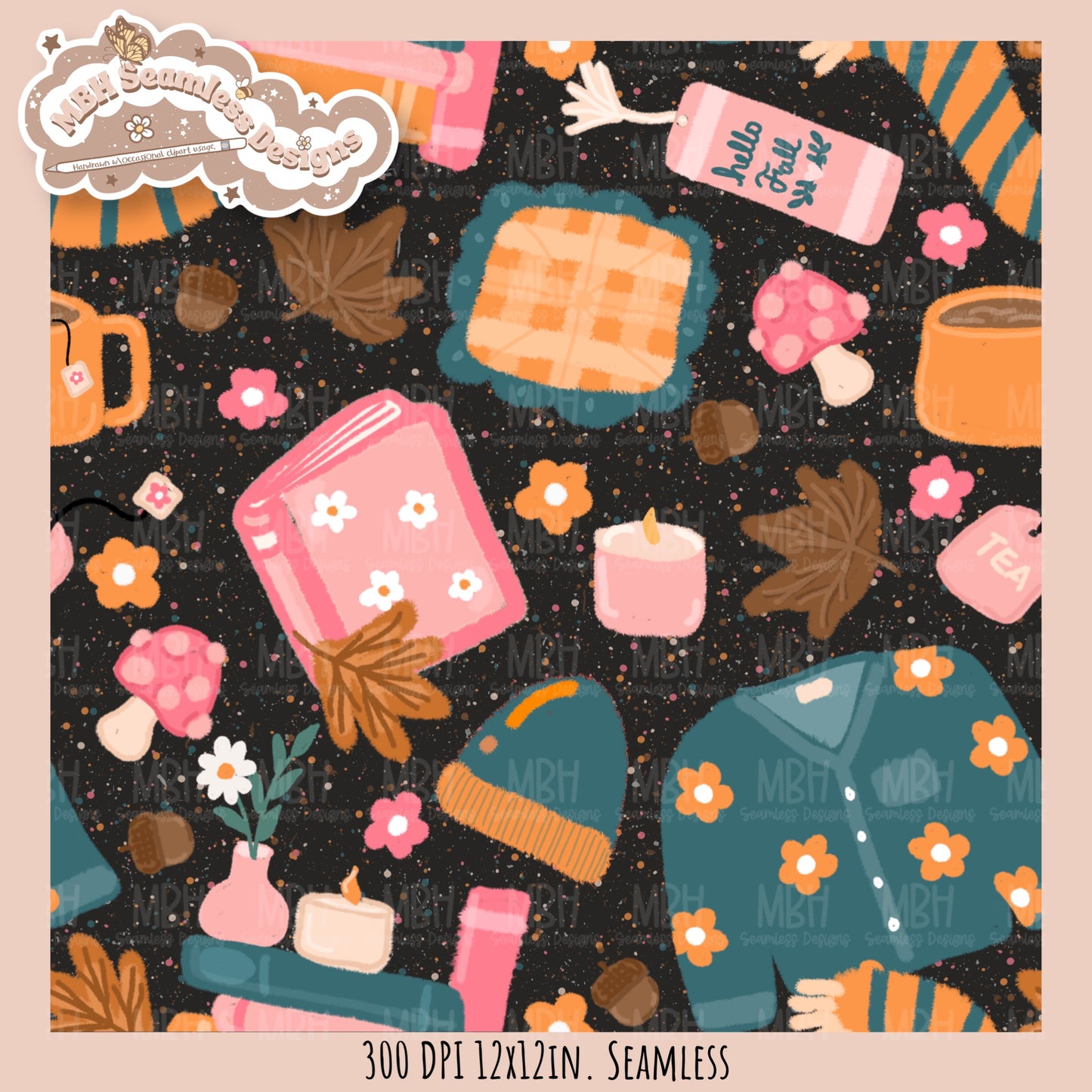 Cozy Fall Seamless Pattern•PNG•Multiple Colorways
