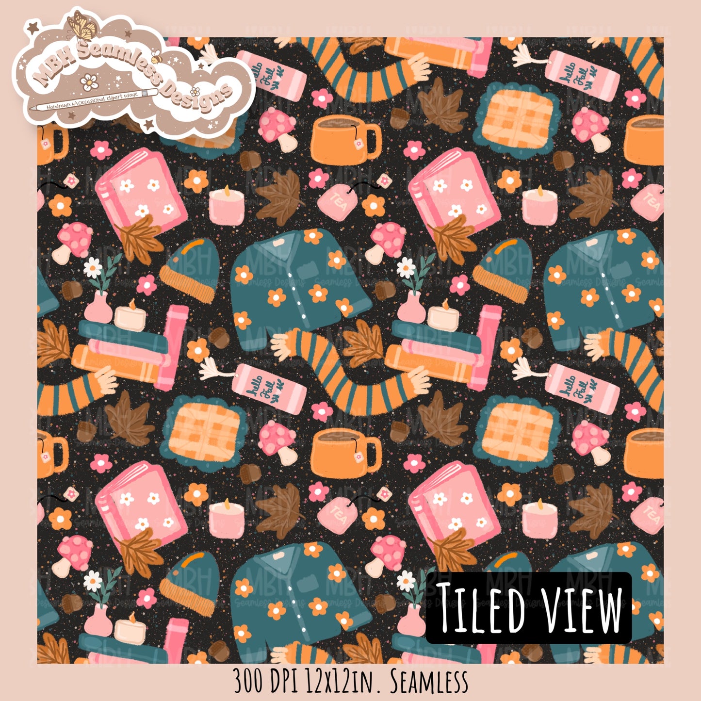 Cozy Fall Seamless Pattern•PNG•Multiple Colorways
