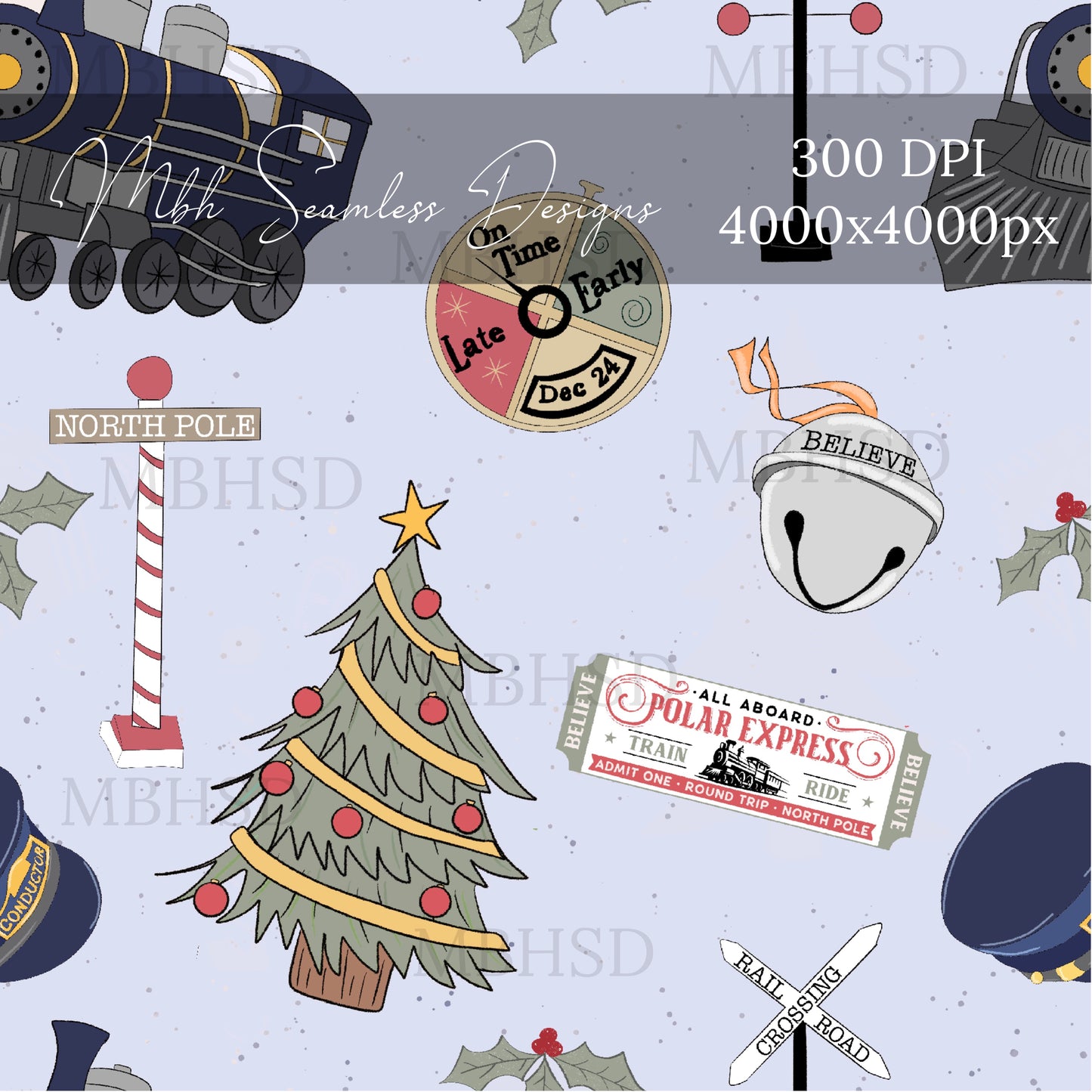 Polar Express Seamless Pattern