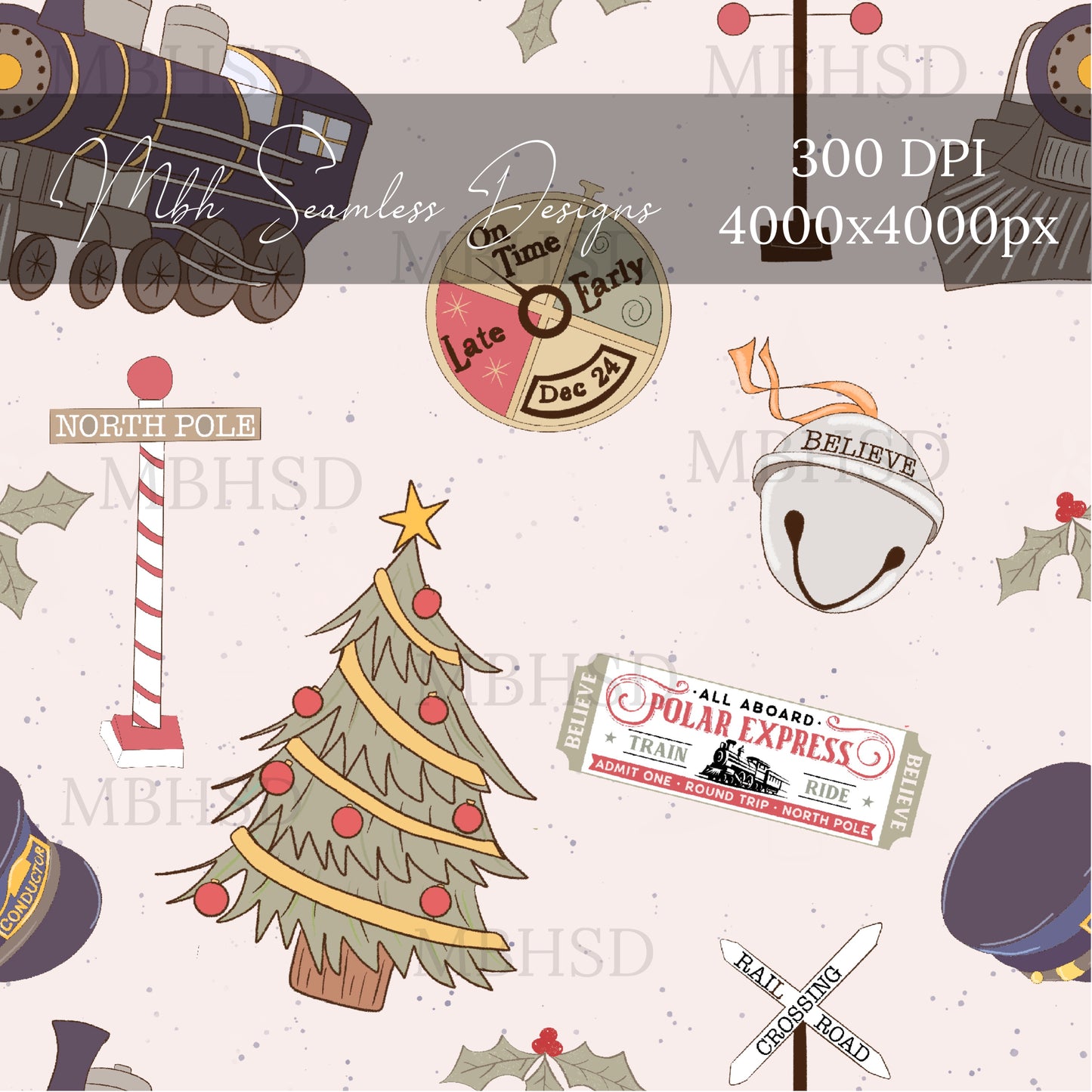 Polar Express Seamless Pattern