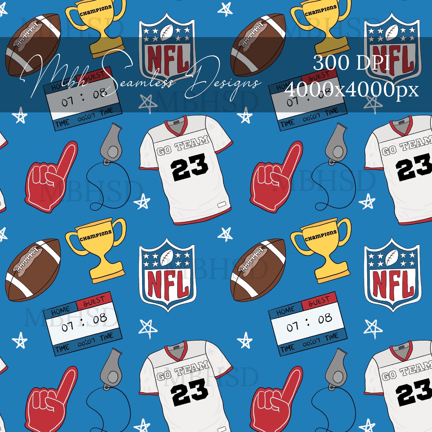 Football Blue Seamless Pattern