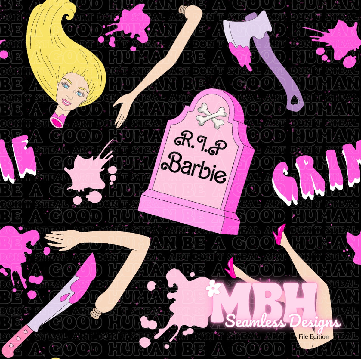 Seem Less Barbie Pattern Barbie Crime Scene Seamless Pattern – MBH Seamless Designs
