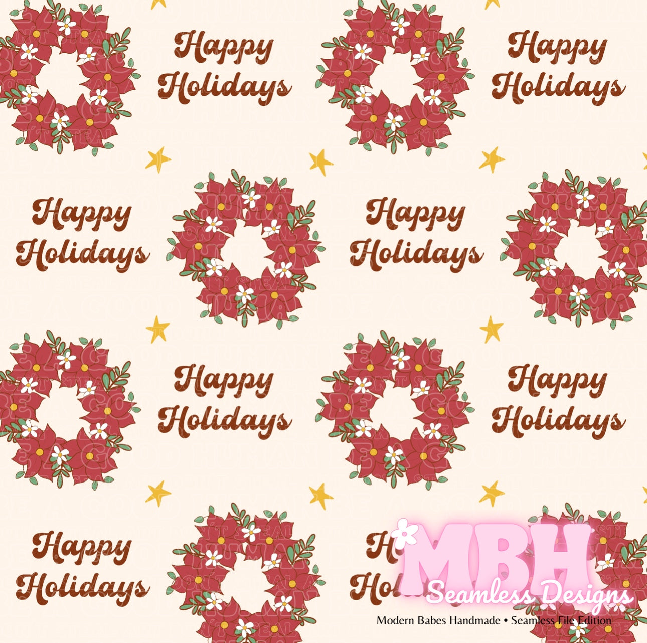 Poinsettia Wreaths Seamless Pattern