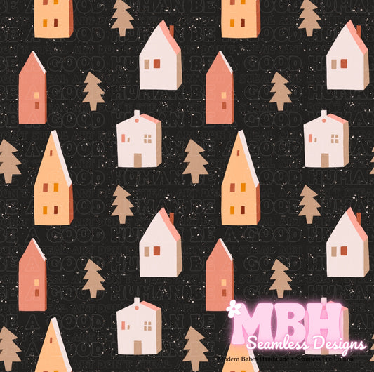 Boho Winter Village Seamless Pattern