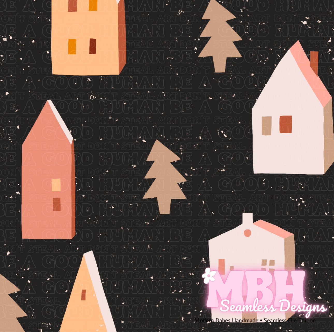 Boho Winter Village Seamless Pattern