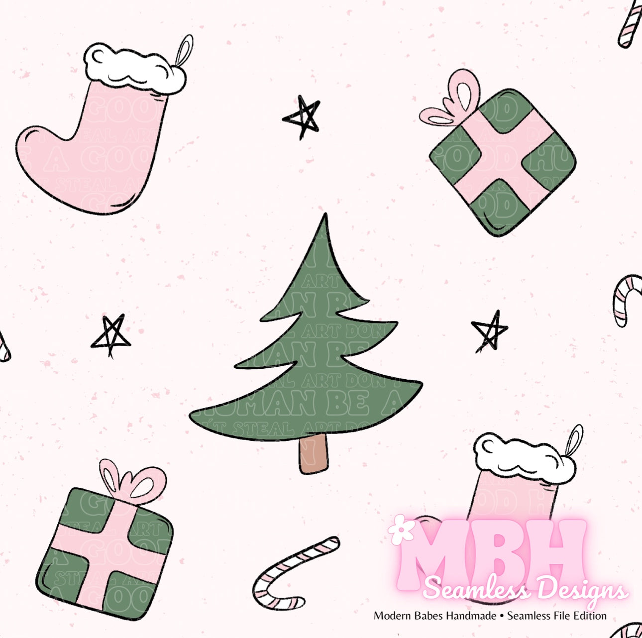 Boho Pink Green Xmas Seamless Pattern