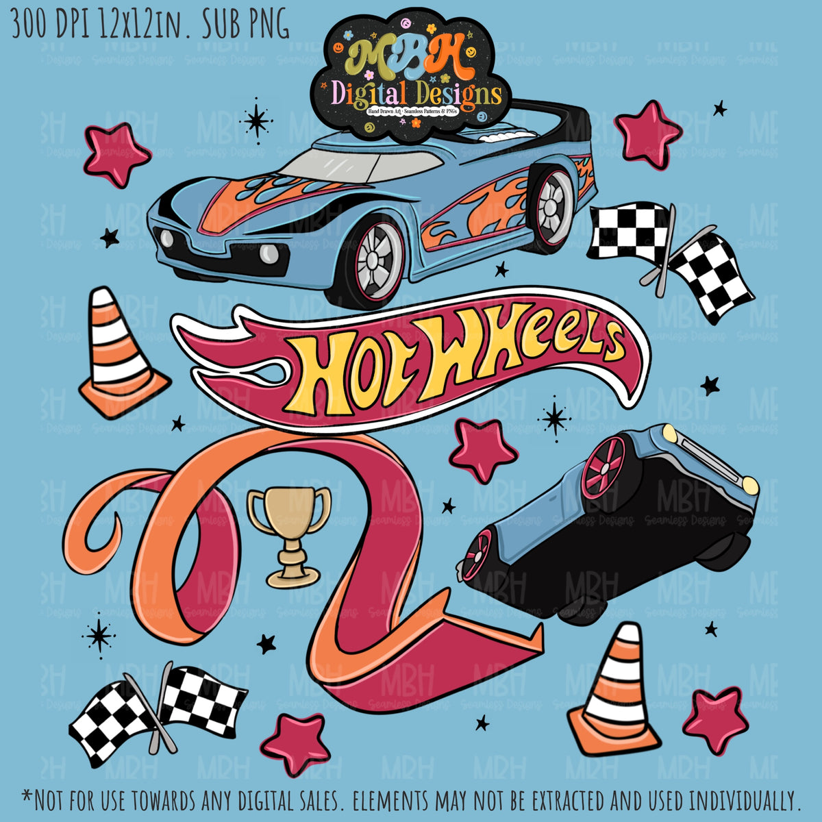 Hot Wheels Seamless Pattern Multiple Colorways