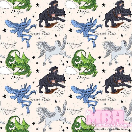 Starry HP Creatures Seamless Pattern