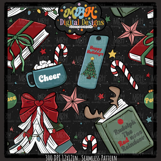 Moody Bookish Christmas Seamless Pattern // MULTIPLE COLORWAYS