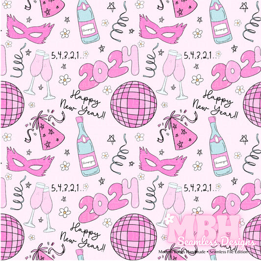 Happy New Year (Pink or Blue) Seamless Pattern