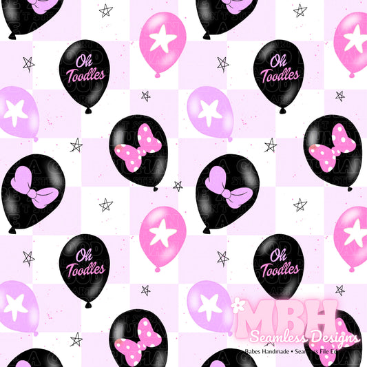 Checkered Girly Mouse Duck Balloons Seamless Pattern