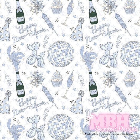 Boujee Blue New Year Seamless Pattern