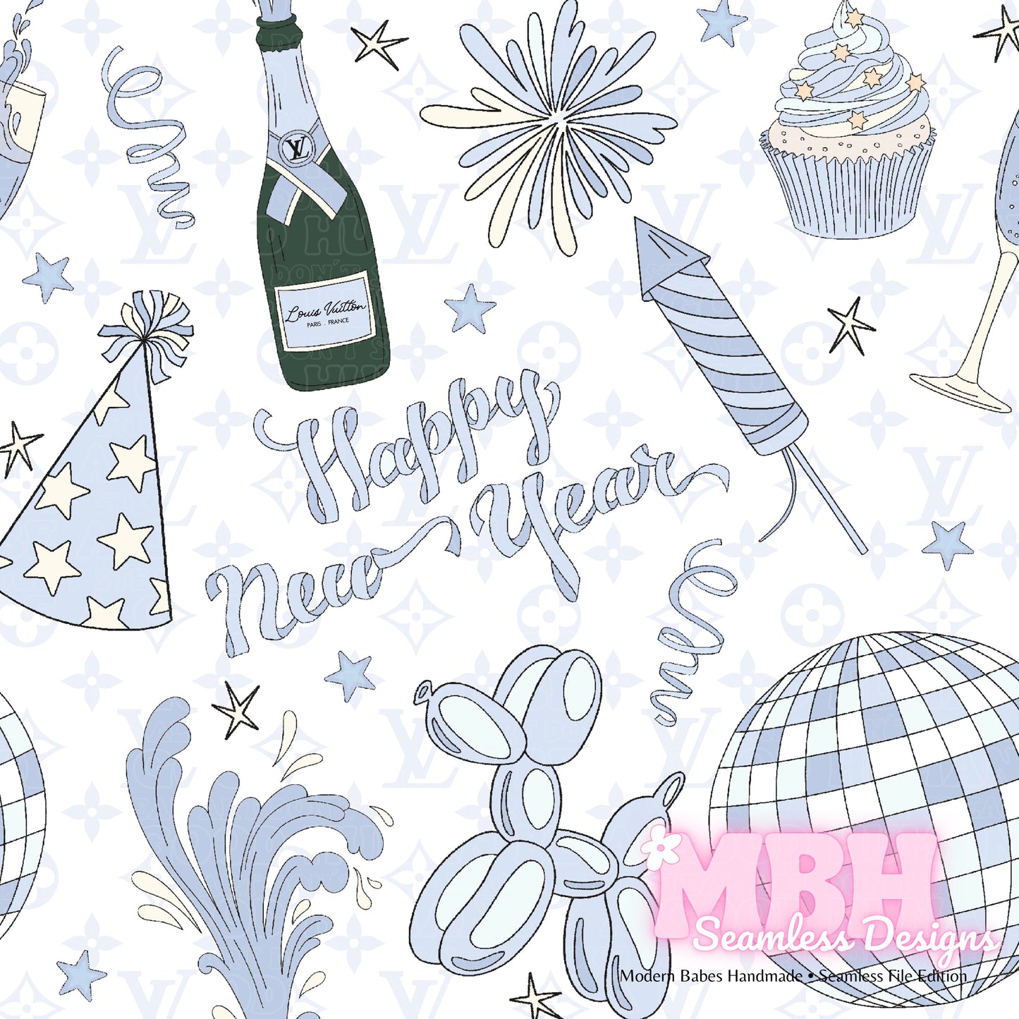 Boujee Blue New Year Seamless Pattern