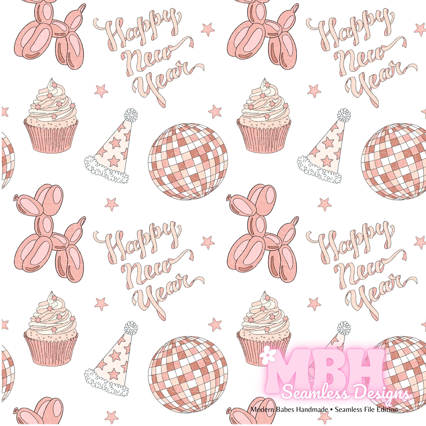 White Happy New Years 2 Colorways Seamless Pattern