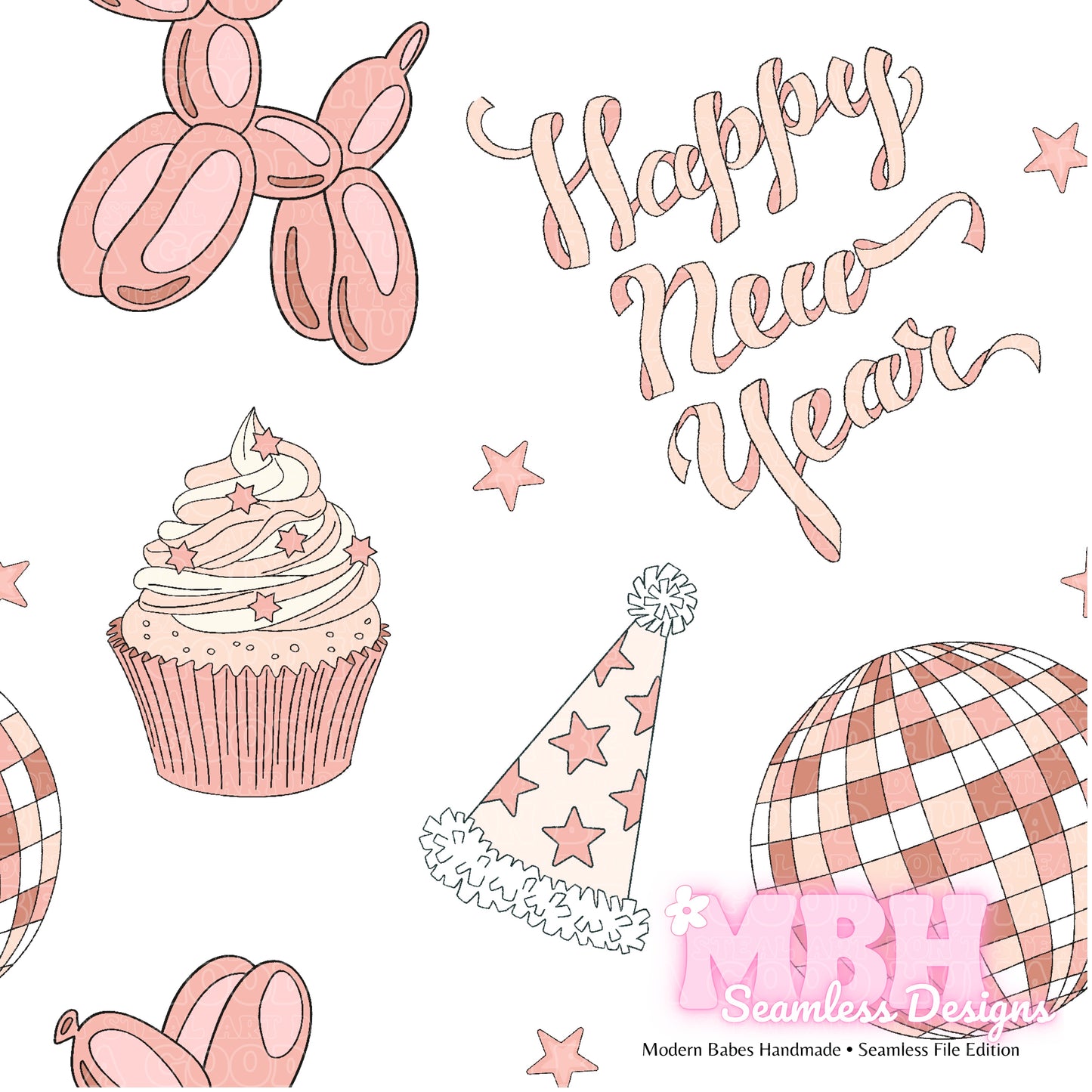 White Happy New Years 2 Colorways Seamless Pattern