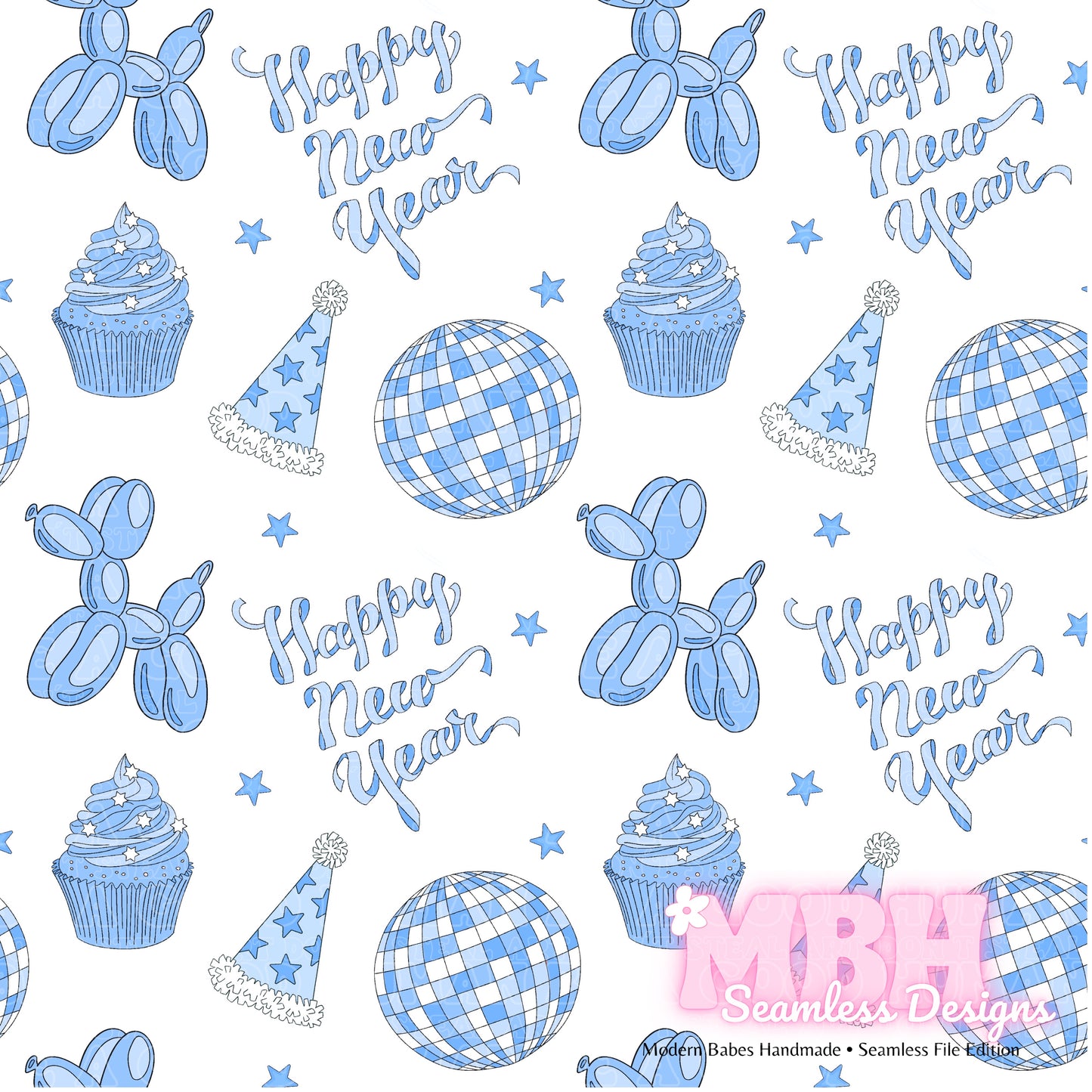 White Happy New Years 2 Colorways Seamless Pattern