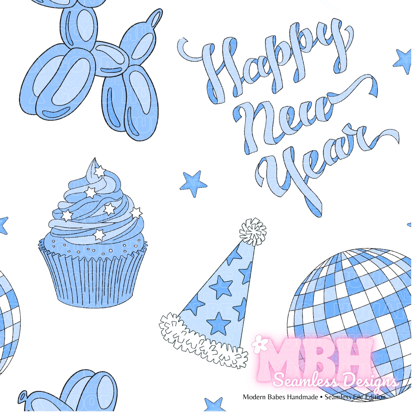 White Happy New Years 2 Colorways Seamless Pattern