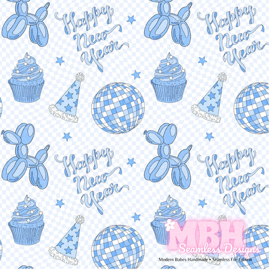 Checkered Happy New Years 2 Colorways Seamless Pattern