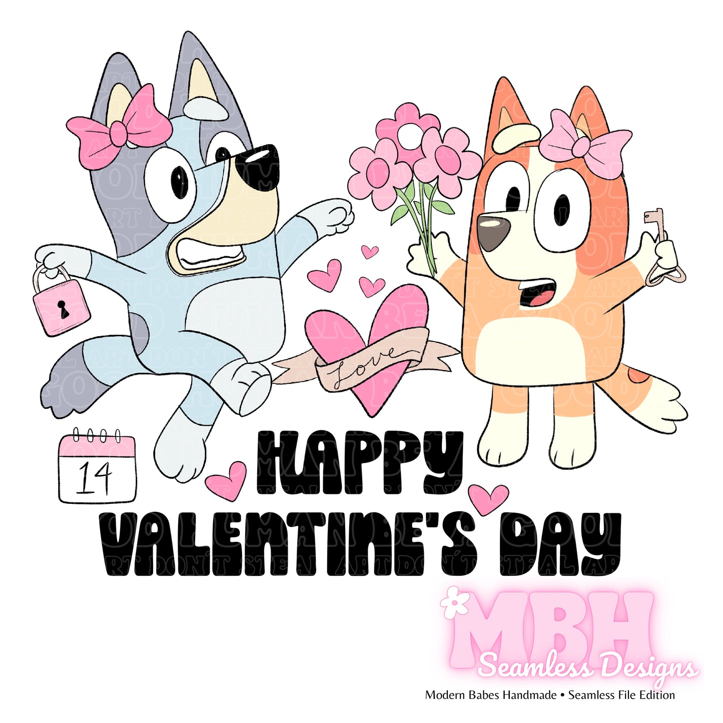 054 Heeler Pink Valentines Day Seamless Pattern