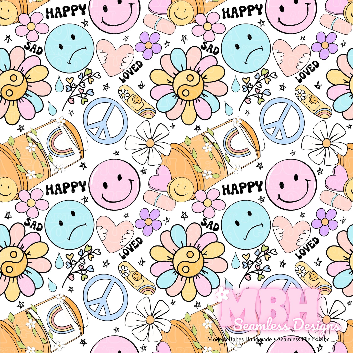 Groovy Mental Health 2 Colorways Seamless Pattern