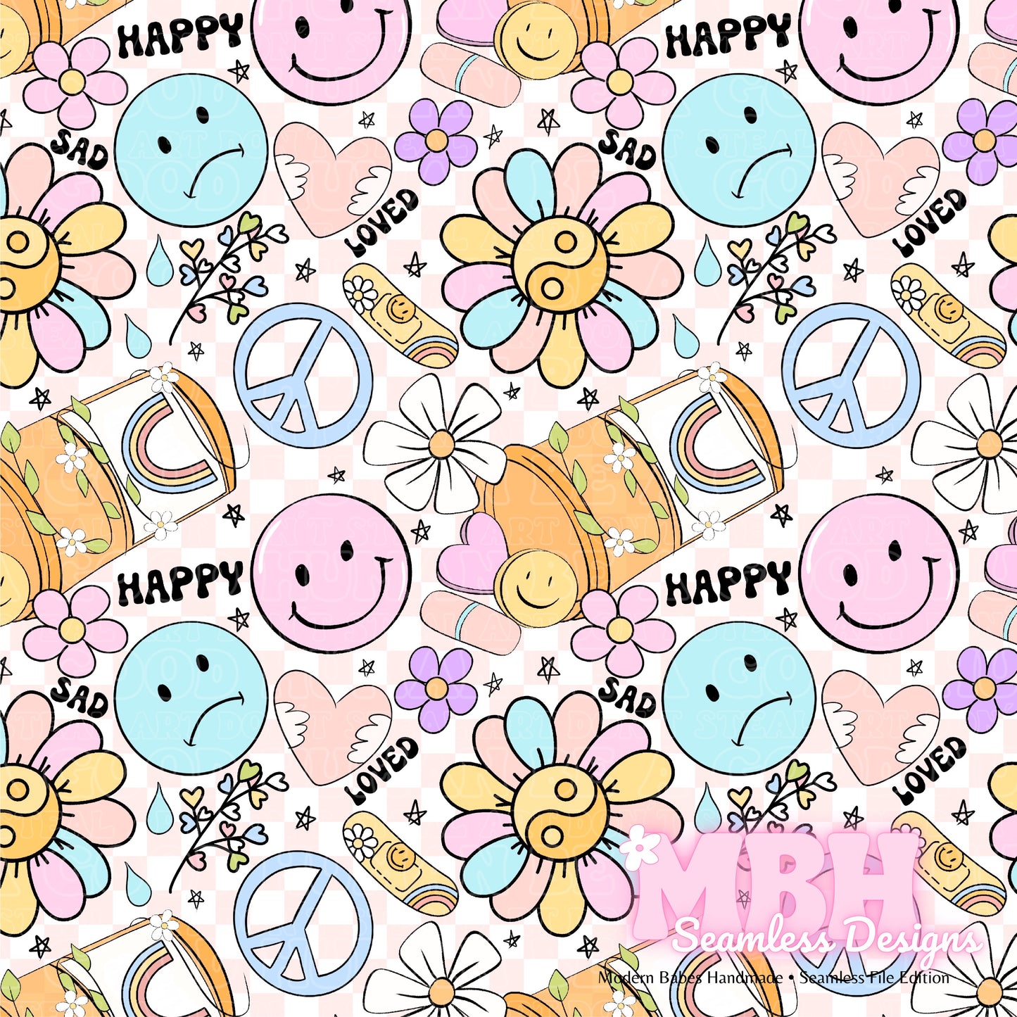 Groovy Mental Health 2 Colorways Seamless Pattern