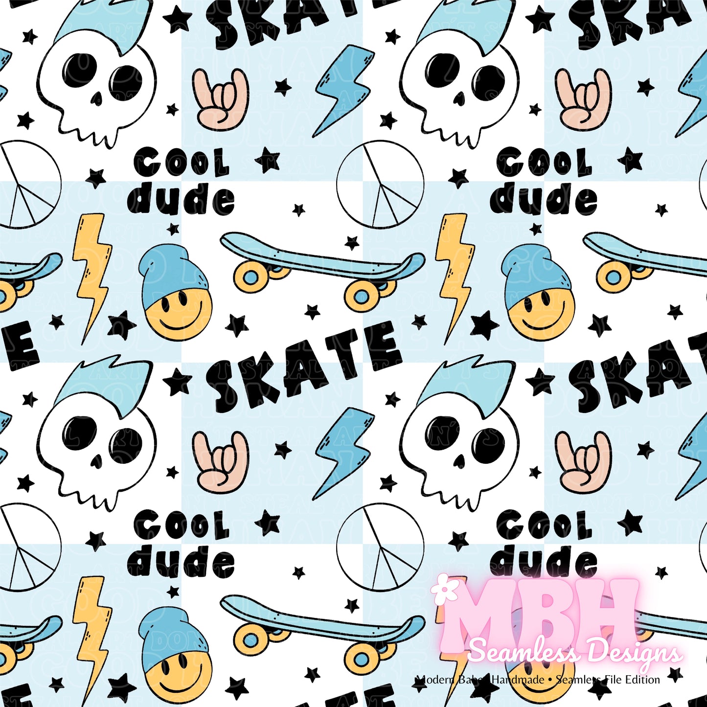 Skater Boy Cool Dude Chex Assorted Colorways Seamless Pattern