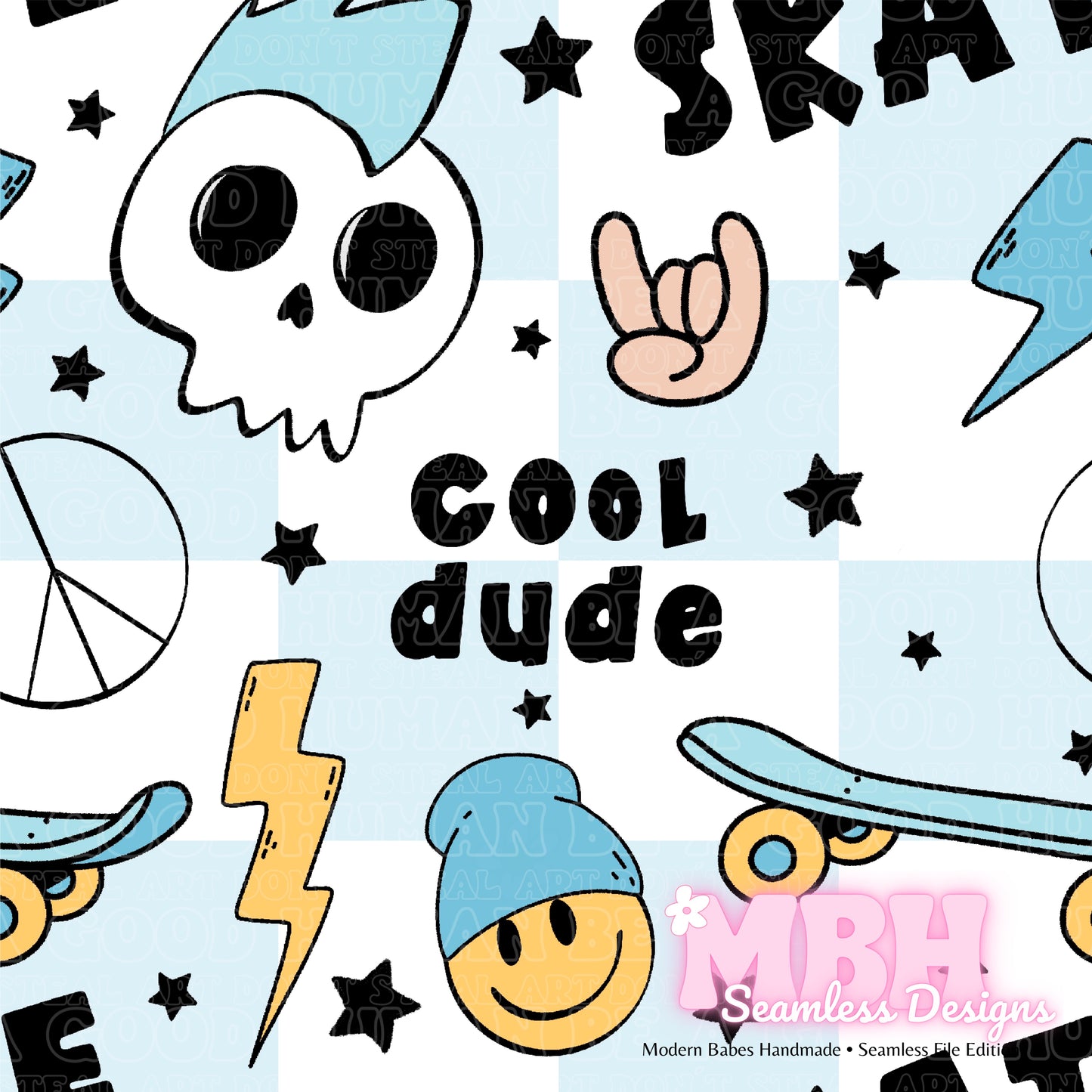 Skater Boy Cool Dude Chex Assorted Colorways Seamless Pattern