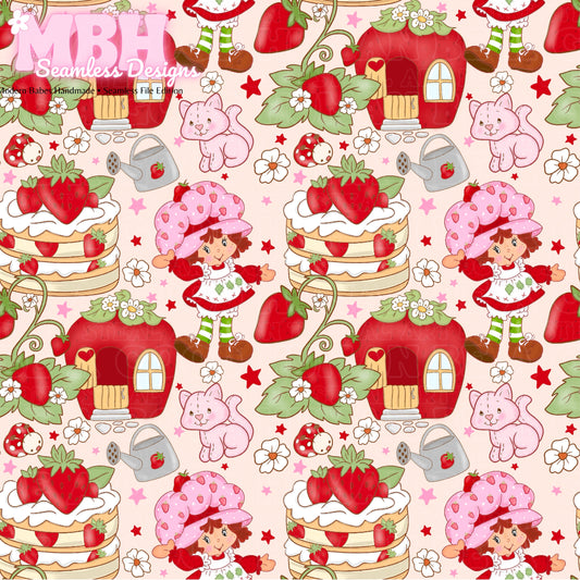 Ivory Strawberry Shortcake Seamless Pattern