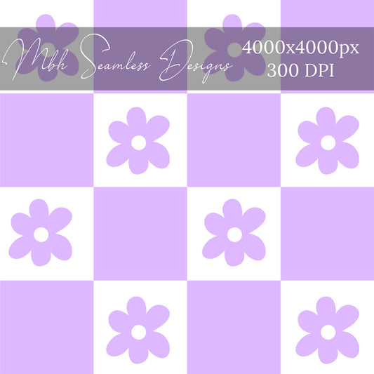 Lilac Checkered Floral Seamless Pattern