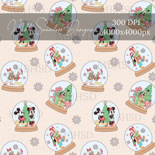Magical Holiday Snowglobes Seamless Pattern