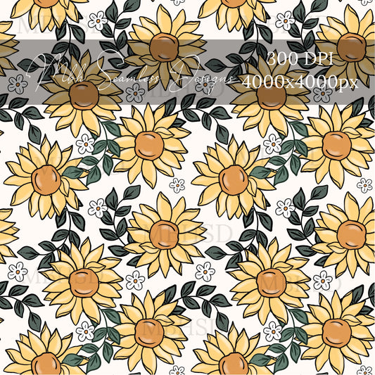 Sunflower Daisies Seamless Pattern