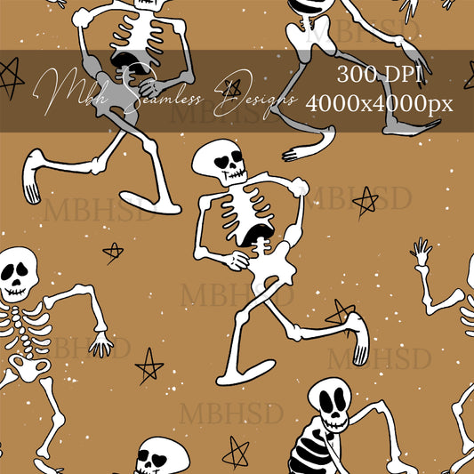 Vintage Mouse Haunted House Skeletons Dijon Seamless Pattern