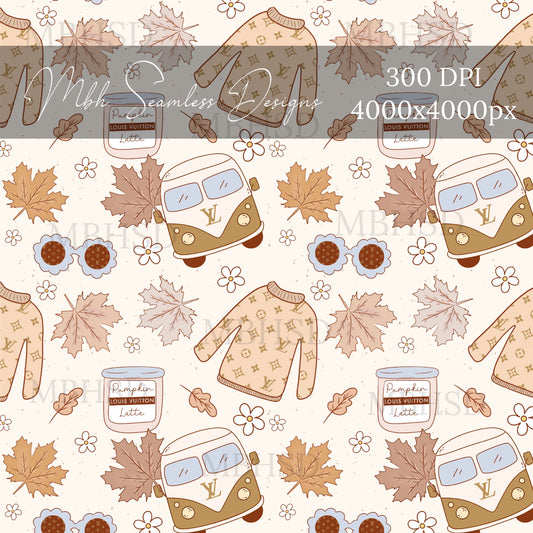 Boujee Fall Hippie Vans Seamless Pattern