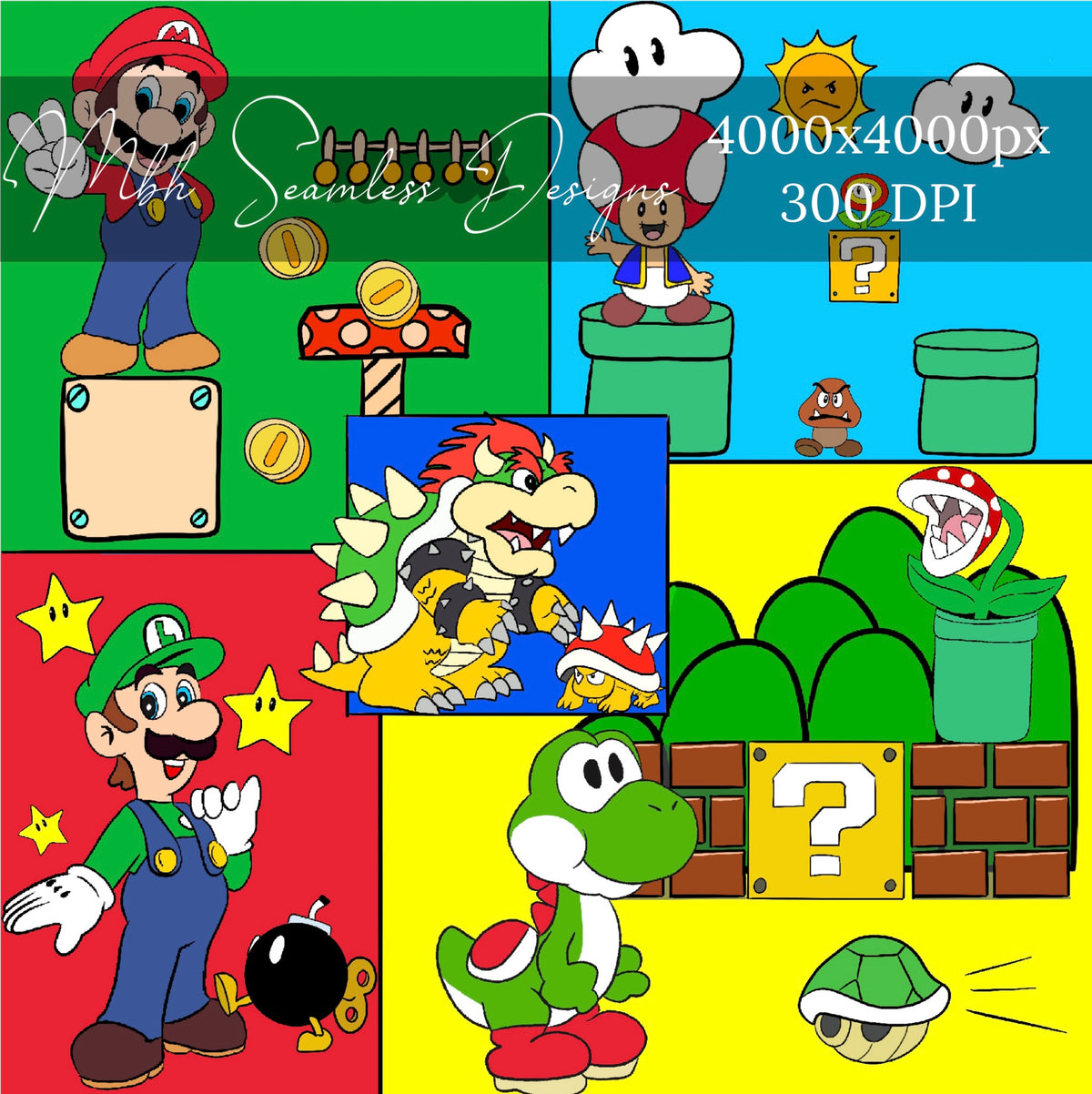 Mario Seem Less Pattern Mario Patchwork Seamless Pattern – MBH Seamless Designs