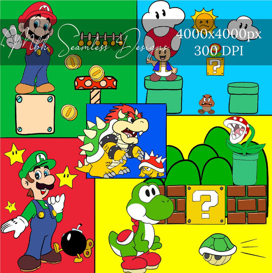 Mario Patchwork Seamless Pattern